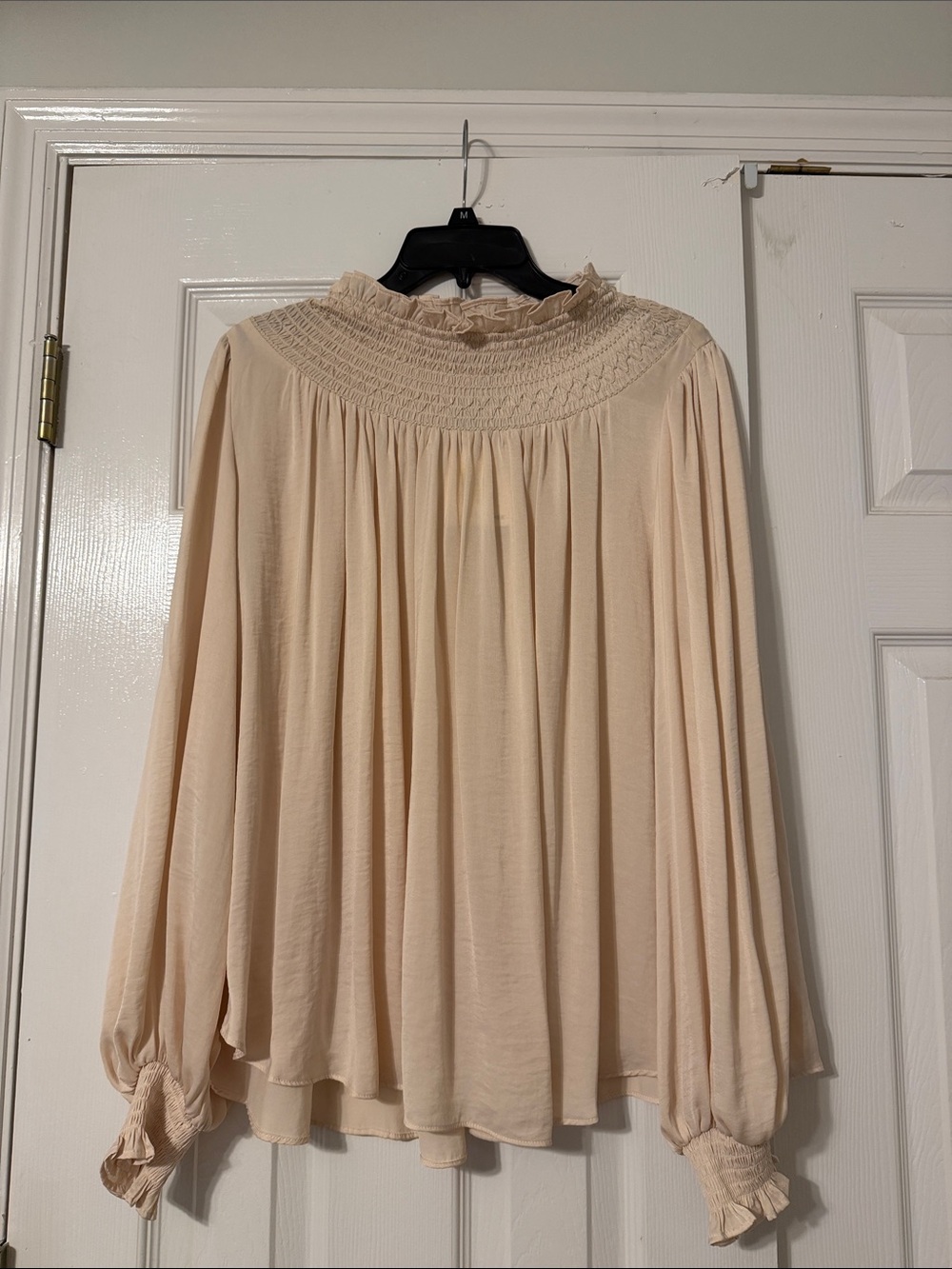 Gibson Latimer Soft Cream Smocked Yoke Peasant Blouse